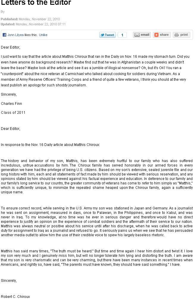 Letters to Tufts Editor