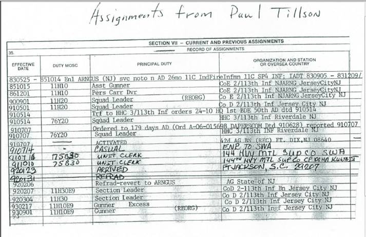 Paul Tillson FOIA Assignments