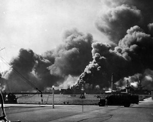 Pearl Harbor burning