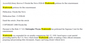 Christopher Wayne Wadsworth reinstatement request