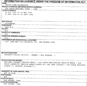Daryld Lynn Gilbertson Air Force NG FOIA