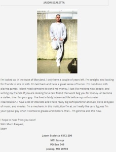 Jason Scaletta Prison Pen Pal Ad