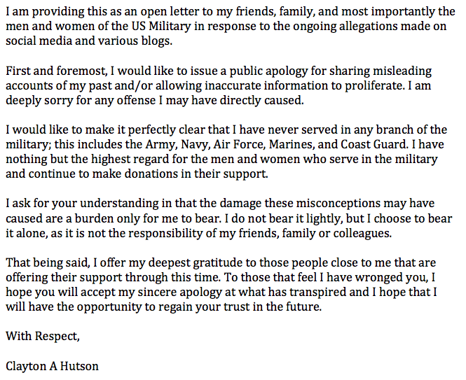 Clay Hutson apology