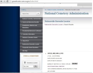 Melvin L Speed grave locator