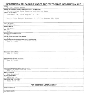 Oscar Wilson Army FOIA