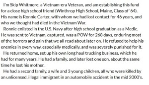 Ronnie Carter GoFundMe narrative