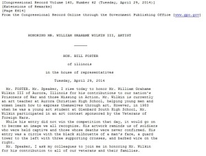 Wilkin praised by Congress