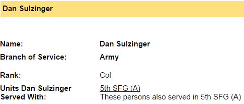 DAN SULZINGER - COL - 5TH SFG - 1
