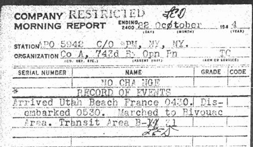 Evans Utah Beach 22 October 1944