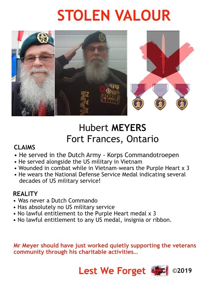 Hubert Meyers – Never a Commando, not a Vietnam Vet! – Stolen Valour Canada