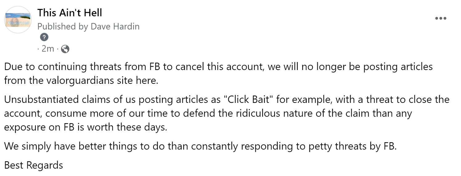 No longer posting content to Facebook.